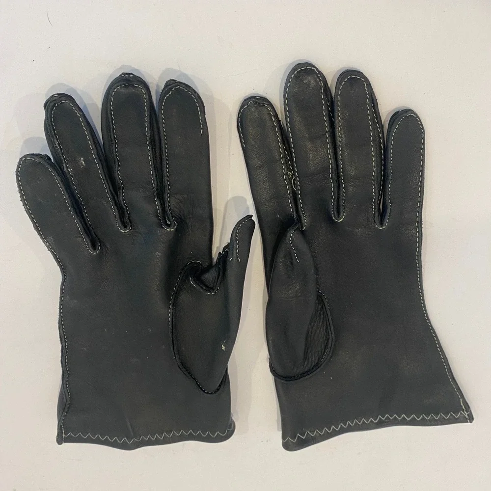 Taxidermy‎ Studios Deerskin Leather Gloves Womens 6.5 Contrast Stitch Cadet
